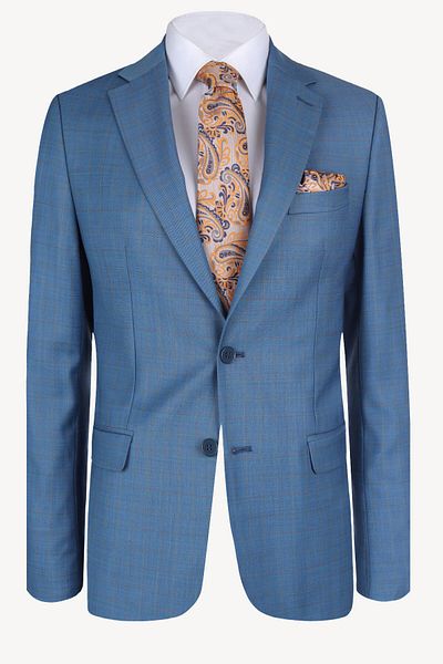 Ysf Men's Petrol Blue Plaid Regular Fit Suit