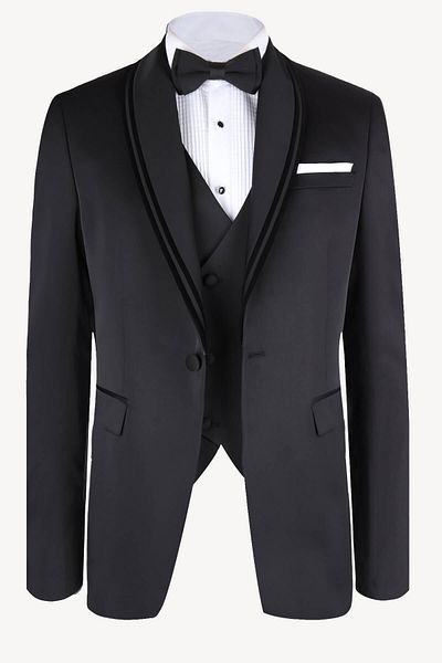 Ysf Men's Black Slim Fit Vest Shawl Collar Groom Suit