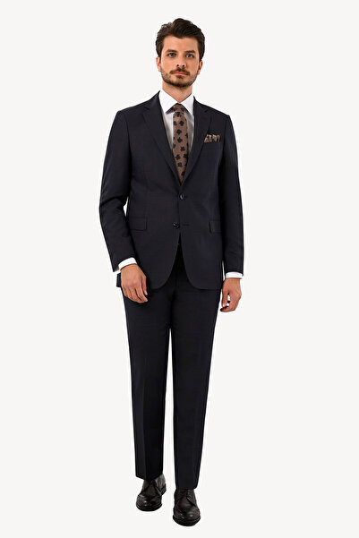 Ysf Erkek Lacivert Kahve Kareli Klasik Takım Elbise