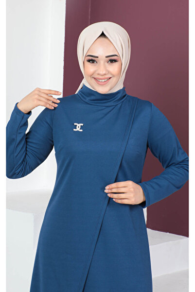 Moda Ebva Broşlu Asimetrik Kesim Ikili Takım-3132 Indigo