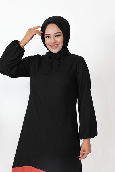 Moda Ebva Hijab Tunic with Elastic Sleeves-3160 Black