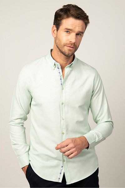 Tudors Ανδρικό μπλουζάκι Oxford Cotton Slim Fit - Μακρυμάνικο, Μέντα γιακά με Κουμπιά, Εύκολο στο Σιδέρωμα