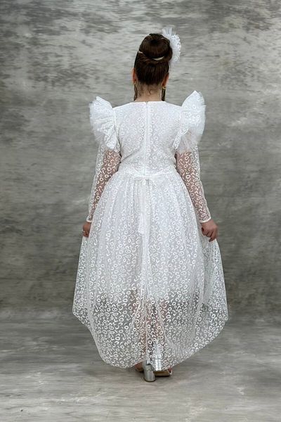 ABİYEKİDS Angel Model Leopard μοτίβο δαντέλα στυλ Λευκό παιδικό βραδινό φόρεμα αποφοίτησης ABY998