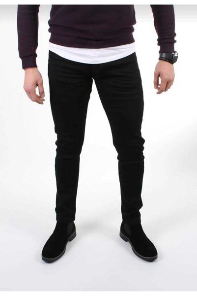 KING SEZAR DENIMSTAR Blugi Lina negri pentru bărbați Pantaloni slim din lycra din bumbac