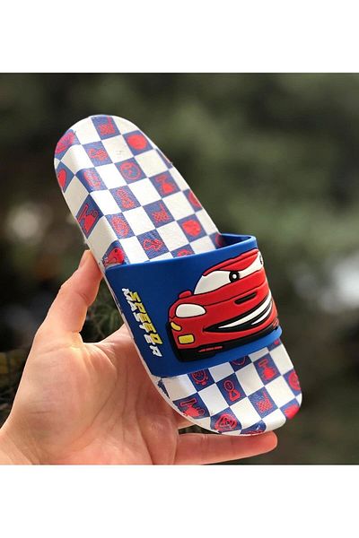 Pandalina Boys' Pool Beach Slippers with Car Figure Non-Slip Sole Lightweight Slippers