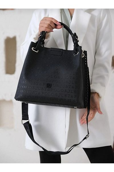 Just Polo حقيبة كتف نسائية سوداء اللون مكونة من 5 أقسام