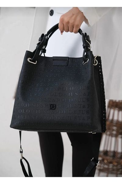 Just Polo حقيبة كتف نسائية سوداء اللون مكونة من 5 أقسام