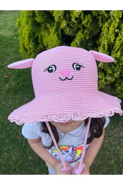hagpay Straw Fabric Movable and Eared Summer Children's Hat