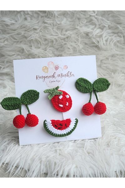çiğdem kaya design Set of 4 Fruit Knitted Buckles