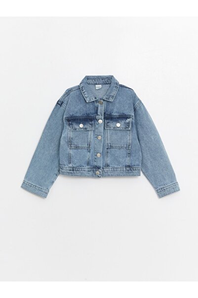 LC Waikiki Dívčí džínová bunda s potištěným košilovým límcem