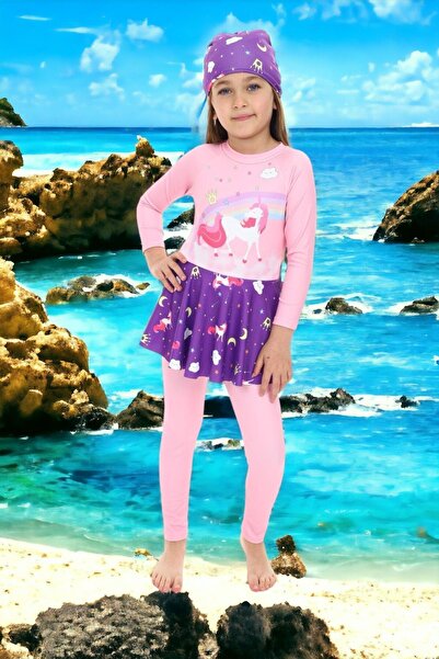 ÖYKÜ KİDS Κομψό κοριτσίστικο μαγιό με λεπτομέρεια καπό φούστα