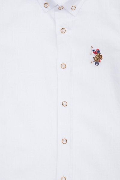 U.S. Polo Assn. Cămașă pentru băieți - mânecă scurtă, aspect in 100% bumbac, albastru bleumarin alb albastru deschis culoare piatră, 3-13 ani