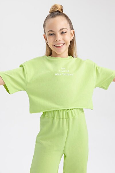 DeFacto Short Sleeve T-Shirt and Sweatpants for Girls - Set of 2 Z8983a623sm