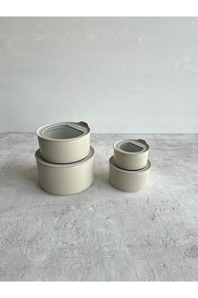 Fika One Natural Ceramic Kitchen Storage Container Set - 4 Pieces (ICE WHITE)
