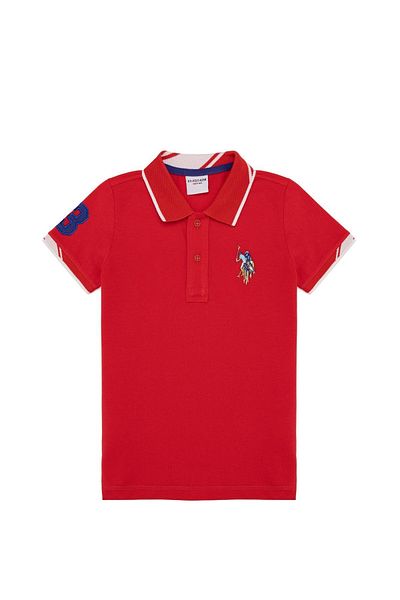 U.S. Polo Assn. Tricou roșu pentru băiat cu gât polo