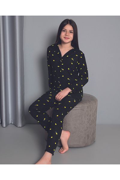 IŞILAY HOMEWEAR Girl - Gez Boy Garson Selen Lemon Patterned Pajama Set