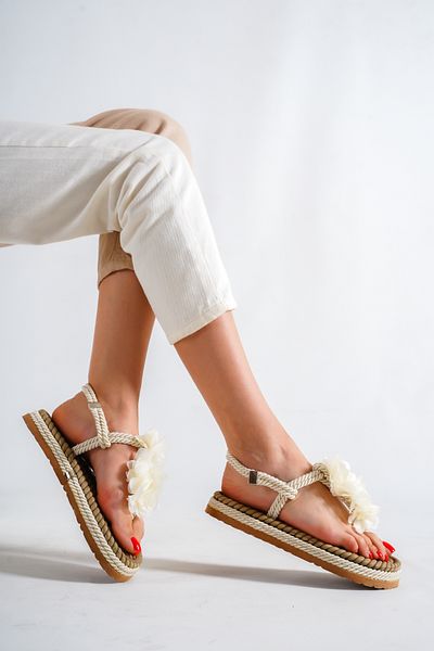 MALENTA Women's Rope String Sandals White
