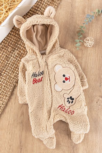 Babymod Hooded Winter Welsoft Baby Jumpsuit with Teddy Bear Figure