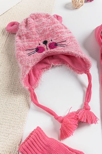 Babymod Rabbit Figured 1-4 Years Girl's Scarf Beanie Gloves Set