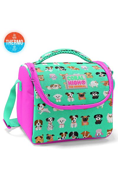Coral High Детска термо кутия за обяд Aqua Green Pink Dog Patterned 11715