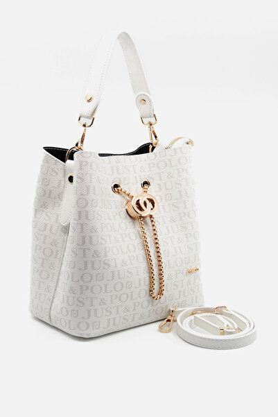 Just Polo Beyaz Monogram Baskılı 3 Bölmeli Kadın El & Omuz Çantası 24x23cm PB...