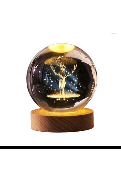 mr shopping MR Çocuklar İçin 3D Kristal Cam Küre, Ahşap Soketli Gece Lambası,Led, Gece Lambası,Harika