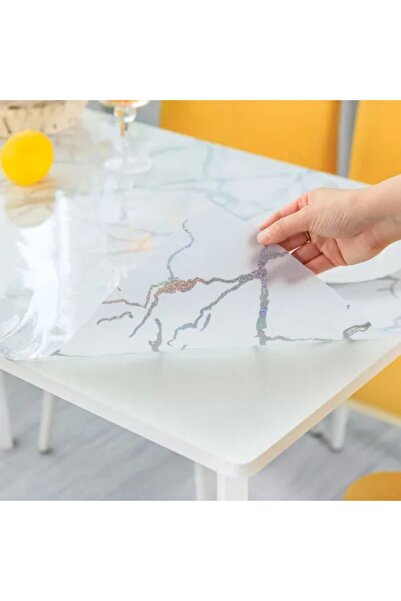 Blue Home Pvc 046 Marble Patterned 1.2 Mm Thick Table Cloth Stain Resistant Non-Slip Wipeable