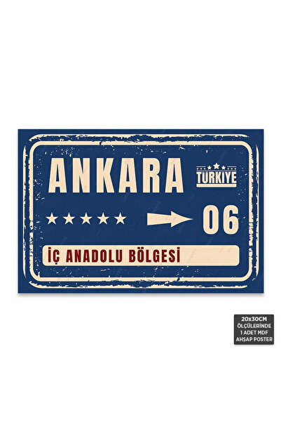 Hayal Poster PT1042 - Ankara Şehir Tabelası Retro Mdf Ahşap Poster (20x30cm)
