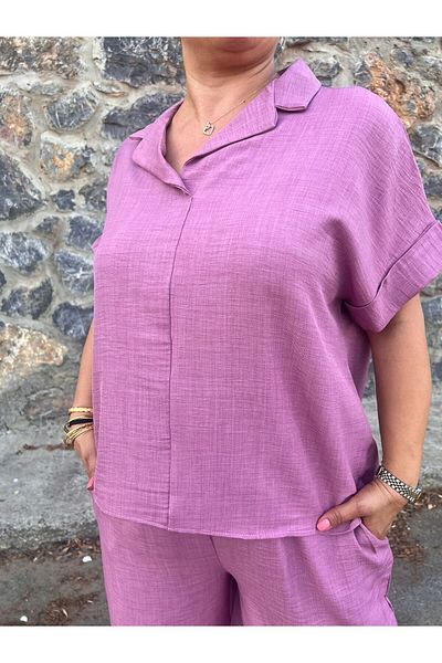 MJORA Σετ λινό σορτς και πουκάμισο Plus Size