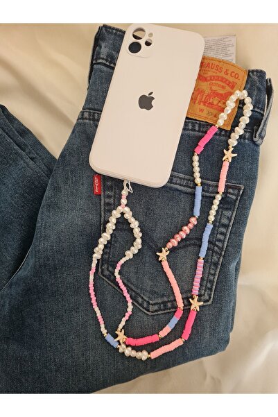 SİLYA AKSESUAR حزام رقبة الهاتف مطرز باللون الوردي فيمو