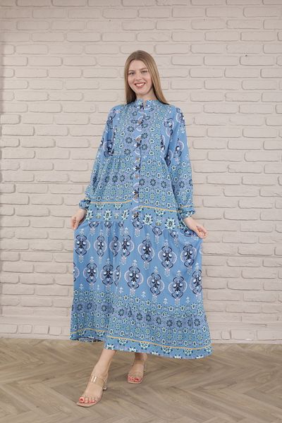mervemoda Rochie de damă de mărime mare - cu nasturi în față și țesut