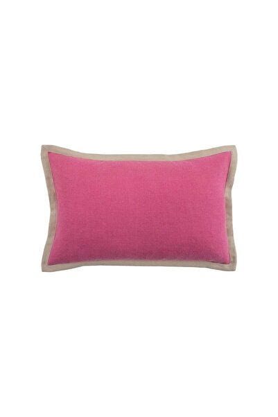 Vanelli Home Bej Biyeli Fuşya Keten 35x55 cm Dikdörtgen Kırlent Kılıfı