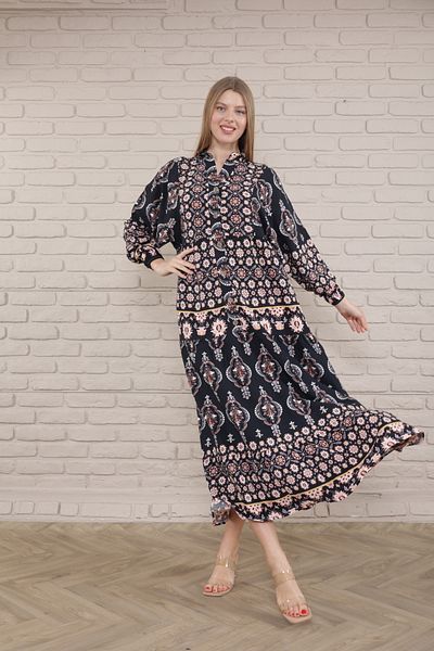mervemoda Γυναικείο υφαντό φόρεμα με κουμπιά μπροστά σε μέγεθος