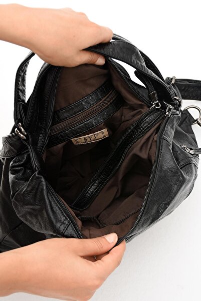 571 Collections Çanta Black Faux Leather Soft Shoulder Bag - Backpack (Model: 571-11-13B)