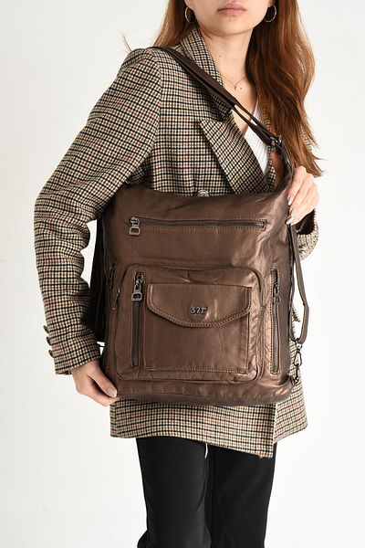 571 Collections Çanta Bronze Washed Leather Shoulder Bag - Both Back and (Model: 571-9-10A)