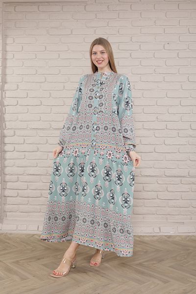 mervemoda Γυναικείο φόρεμα Plus Size - Μπροστινό με κουμπιά και ύφανση