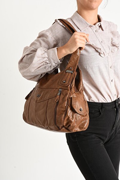 571 Collections Çanta حقيبة كتف من الجلد الصناعي بلون أسمر - موديل 571-11-13C