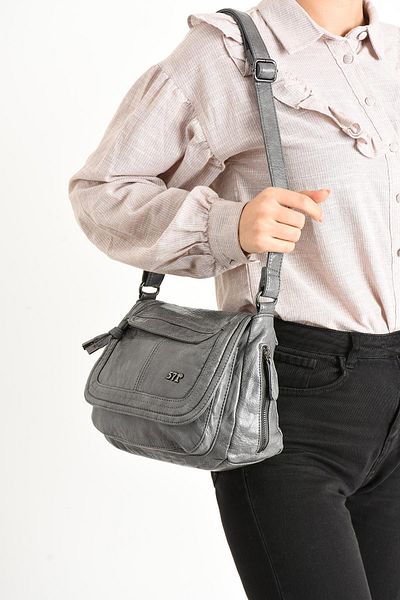 571 Collections Çanta Gray Faux Leather Shoulder Bag - Model 571-11-13E