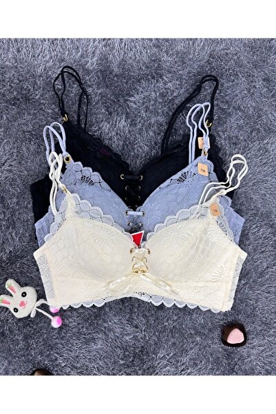 F.K Бюстгальтер з мереживними деталями, екрю - з застібкою спереду і без кісточок