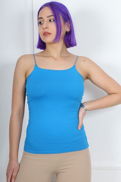 CİDDE Saks Blue Women's Long Undershirt - Rope Strap