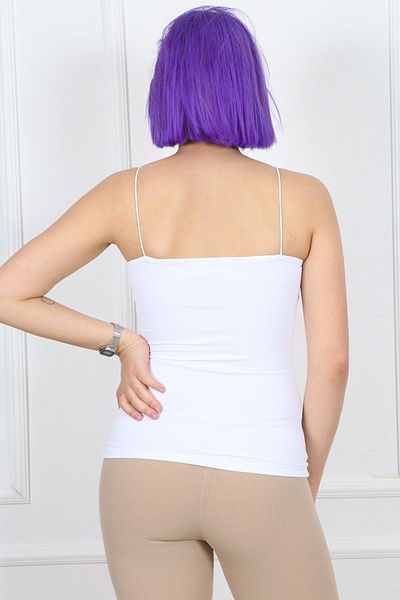 CİDDE Tricou lung alb pentru femei - curea de frânghie / S