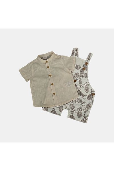 MİMBOKİDS Pineapple Patterned Salopet Shirt and Overalls for Baby Boy Set of 2