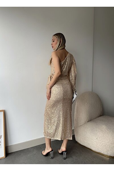 MONAMORE PULLU ONE SHOULDER BLUZ SLIT SKIRT SET