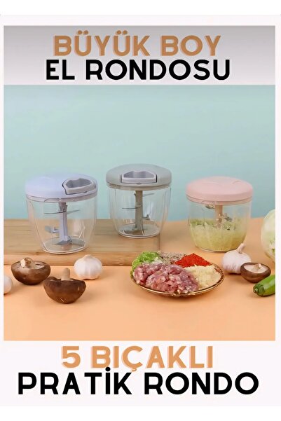 Global Ersat Large Size Practical Chopper with 5 Blades and String Hand Rondosu - 1000 ml