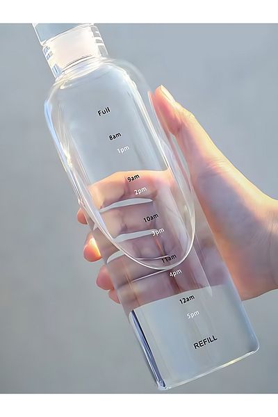 TAGESAN 500ml Glass Water Bottle - with Time Marker, Leak-Proof Lid, BPA Free and Portable