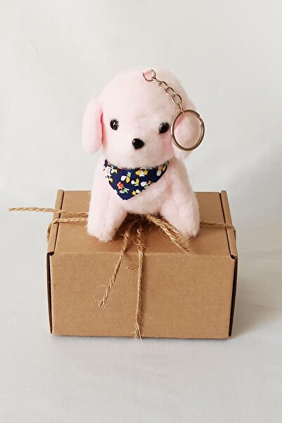 dudu kids Kraft Kutulu Peluş Pembe Fularlı Köpekli Anahtarlık 12cm-Doğum Günü...
