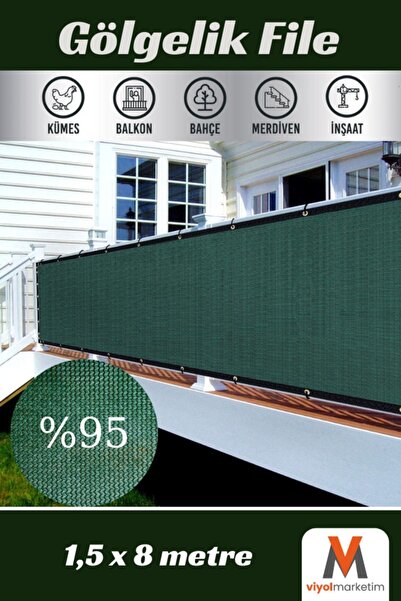 GÖLGESHOP 95'lik Yeşil Gölgelik File 1,5x8 Metre Çit Rüzgar Filesi Şeritli Ku...