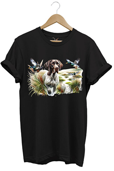 WİDİ Tricou negru cu croiala normală cu imprimeu de copac în natură pentru vâ...