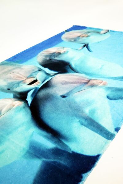 ATACA TEKSTİL Dolphin Patterned Printed Cotton Beach Towel - 75x150 cm