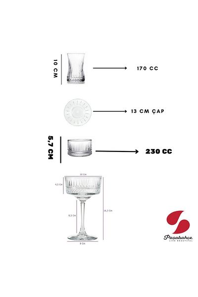 Paşabahçe Elysia 24 Piece Tea Set - Presentation, Cocktail Glass and Snack Bowl